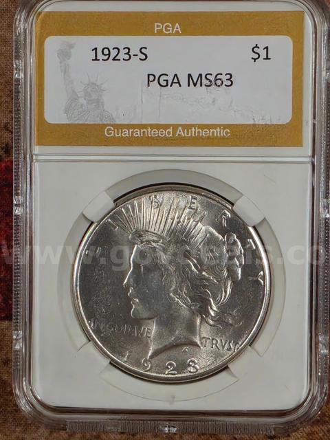 Stunning 1923-S Peace Silver Dollar PGA Graded MS63