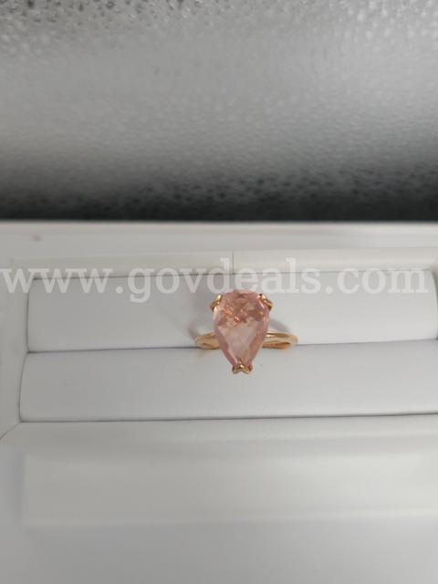 Solid 14K Gold and Rose Quartz Pear Shape Ladies Ring Size 6 Appraisal $2620