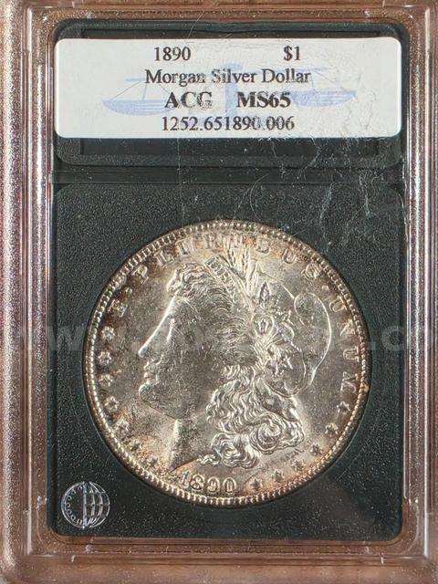 Stunning 1890 Morgan Silver Dollar ACG Graded MS65