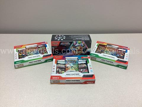 Scarlet & Violet Prismatic Evolutionsr Surprise Box, 2 series 1First Partner Illustration & a series 2
