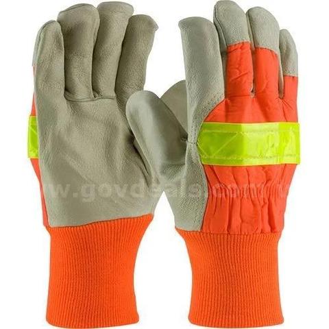 Brand New - 12 Pairs - Leather Hi-Vis Insulated Safety Gloves, Orange, Size 2XL - Shipping Available