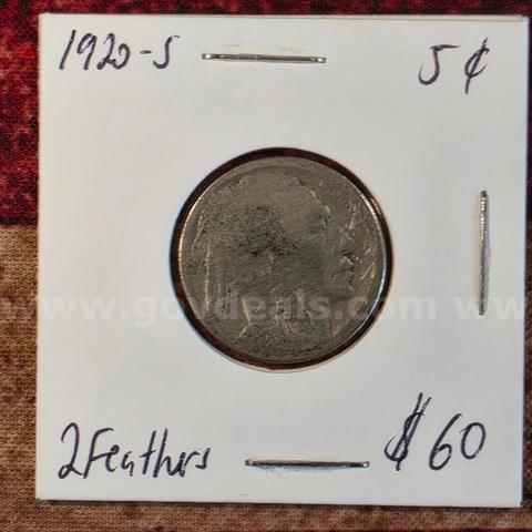 Very Nice Buffalo Nickel 1920-S Two Feathers