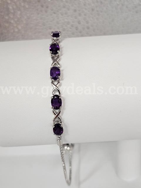 Solid Sterling Silver Amethyst Ladies Bracelet  Gorgeous Piece