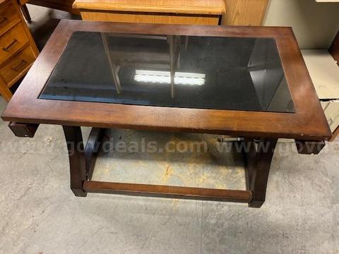 Desk or table glass and wood.