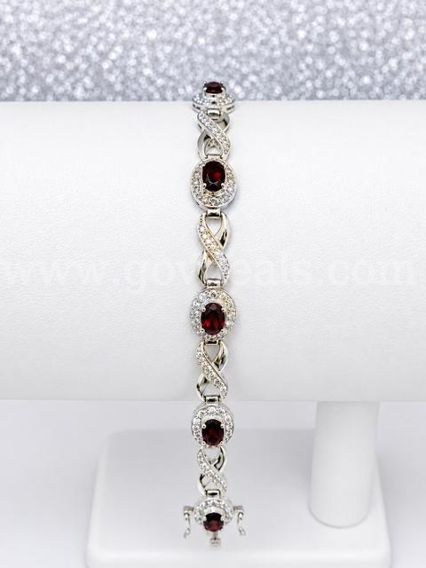 Solid Sterling Silver Garnet Ladies Bracelet Gorgeous Piece