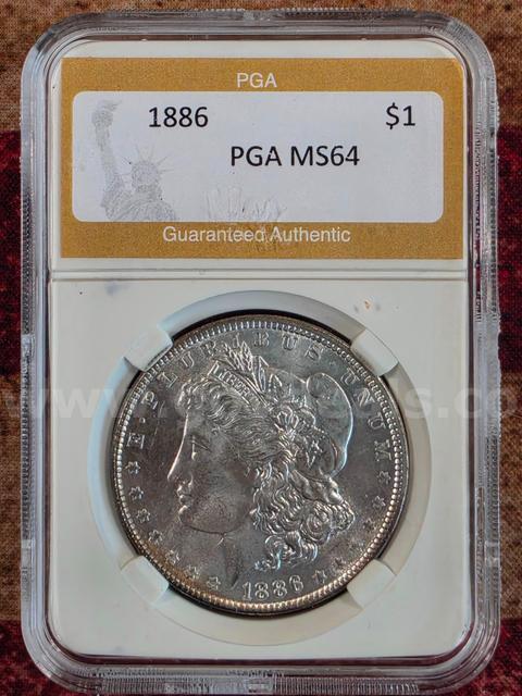 Stunning 1886 Morgan Silver Dollar PGA Graded MS 64