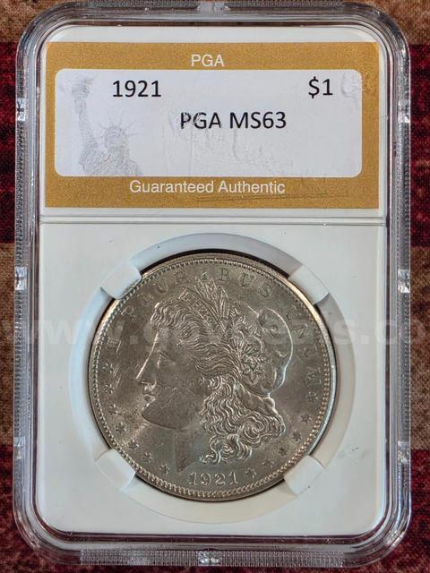 Stunning 1921 Morgan Silver Dollar PGA Graded MS 63