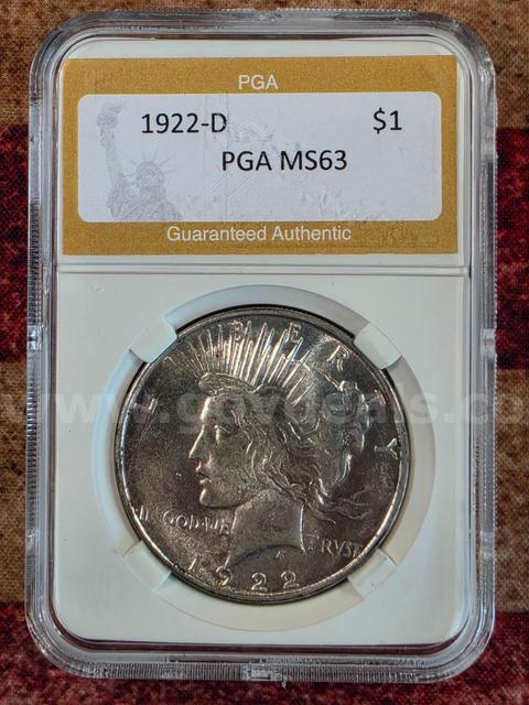 Stunning 1922-D Peace Silver Dollar PGA Graded MS 63