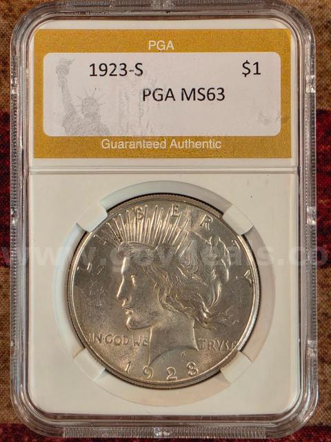 Stunning 1923-S Peace Silver Dollar PGA Graded MS 63