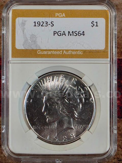 Stunning 1923-S Peace Silver Dollar PGA Graded MS64