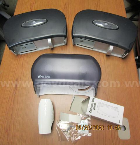 LIKE-NEW (2) GEORGIA-PACIFIC & (1) SAN JAMAR DOUBLE ROLL TOILET PAPER DISPENSERS & ODOR CONTROL DEVICE