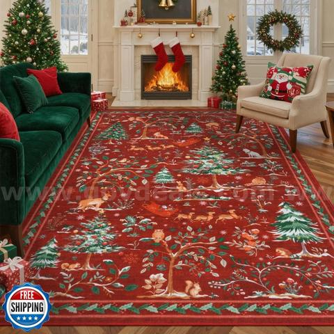 Brand New - 8'x10' Christmas Area Rug for Living Room, Non-Slip, Washable, Red - Shipping Available