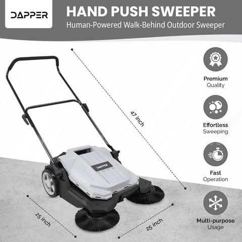 FREE SHIPPING - Factory Sealed - Walk-Behind Outdoor Floor Sweeper, 5.25 Gal Bin, 25.5" Width, Manual Push, Grey