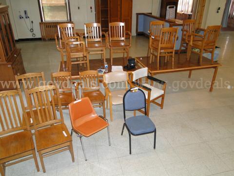 Wood Chairs – Mixed Styles, Some with Arms & Padded Seats (Qty: 17)