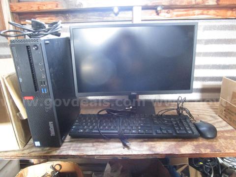 USED OFFICE COMPUTER SET: (1) DELL E2225H MONITOR; (1) LENOVO THINKCENTRE; (1) DELL MOUSE; (1) DELL KEYBOARD