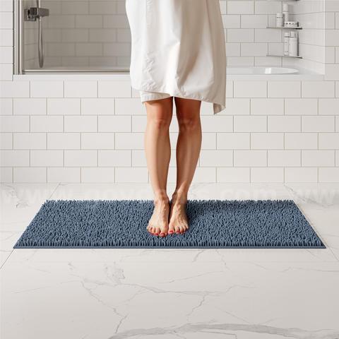Brand New - 47"x21" Plush Bathroom Rug, Absorbent Non Slip Chenille Bath Mats, Charcoal Gray- Shipping Available