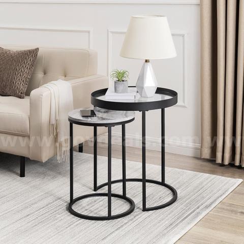 Brand New - Metal and Glass Nesting Side Tables Grey Vein - Shipping Available