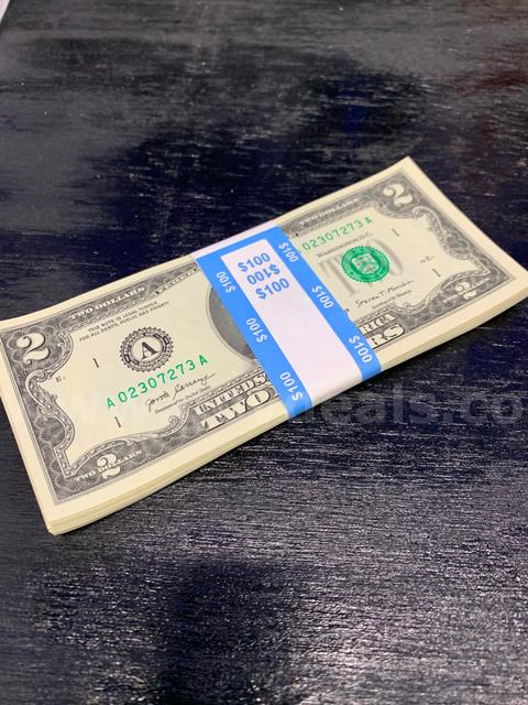 LOT OF 50 UNCIRCULATED & SEQUENTIALLY NUMBERED $2 TWO DOLLAR BILLS CURRENCY MONEY CASH - SHIPPING ONLY - MA