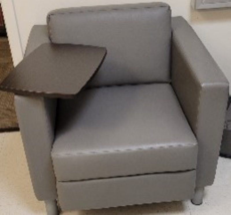 Various Office Chairs with Arm Desks, Qty 4 — photo 1