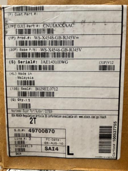 Cisco WS X4548 GB RJ45V Line Cards
