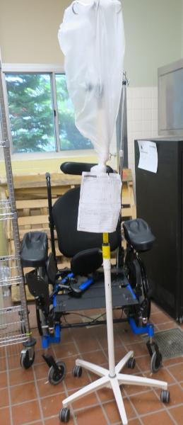 Tilting Wheelchair and IV Pole