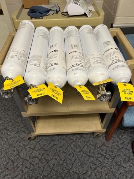 6 Metal Compressed Gas Cylinders