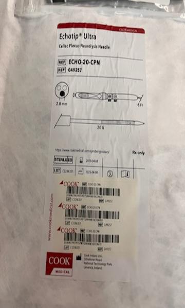 6 Cook Medical EchoTip Ultra Celiac Plexus Neurolysis Needles