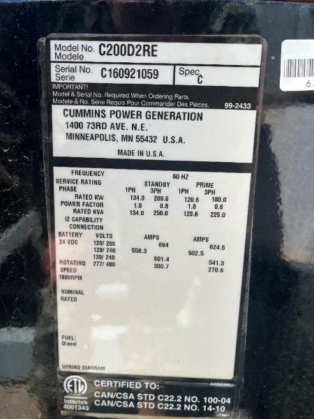 2 ea 200 kW Generator Sets