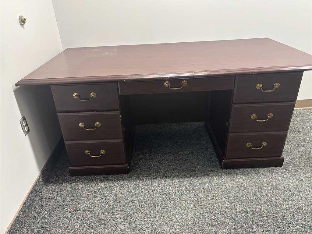 Executive Wooden Desk & Large Lot of Office Supplies, Organizers - photo 1