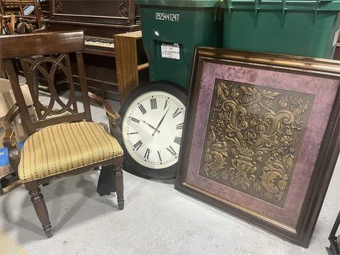 Used office furniture and décor items.