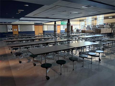 Lot Twelve cafeteria tables with twelve fixed seats