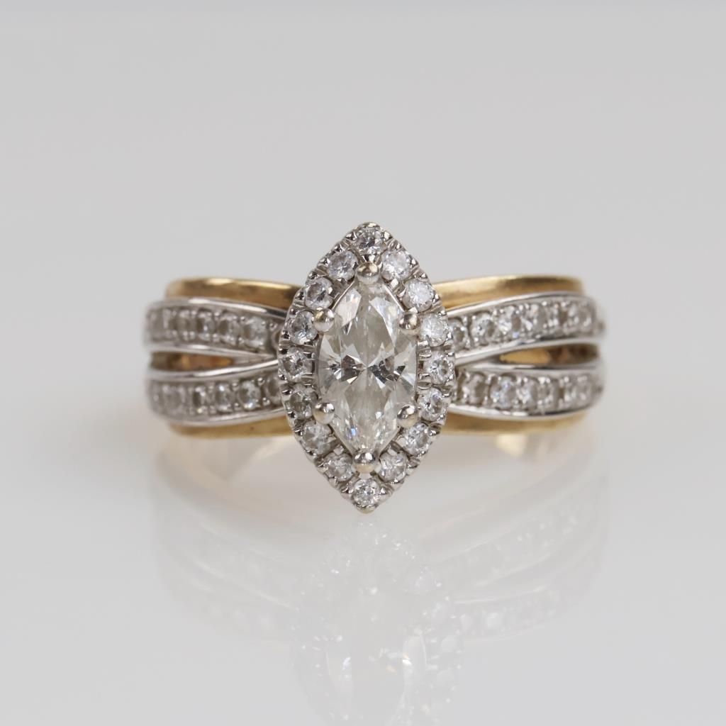 .81ctTW Diamond 14kt Two Tone Gold Split Shank Halo Ring -Evaluated By Certified Gemologist-AGS/GIA β photo 1