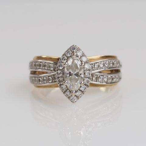 .81ctTW Diamond 14kt Two Tone Gold Split Shank Halo Ring -Evaluated By Certified Gemologist-AGS/GIA