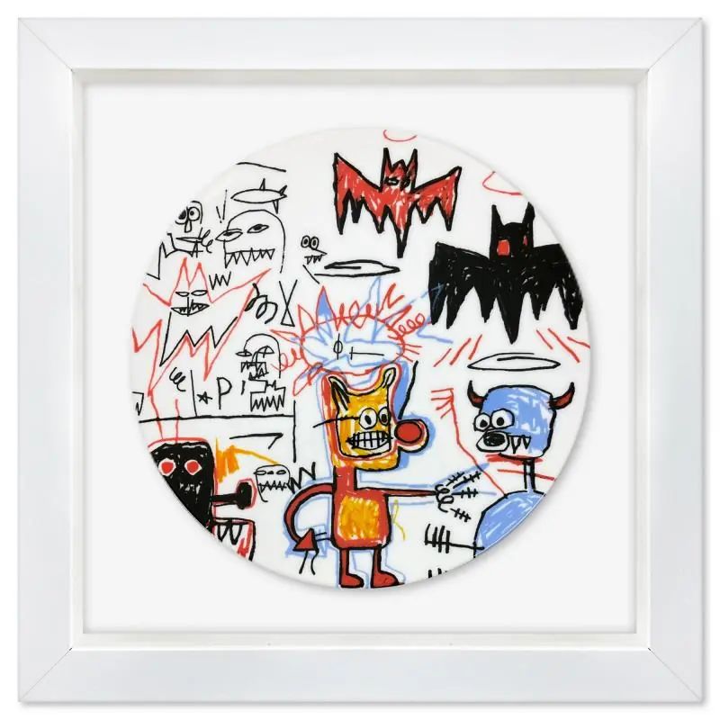 Jean-Michel Basquiat (1960-1988), "Batman 1983" Framed Limoges Porcelain Plate. — photo 1