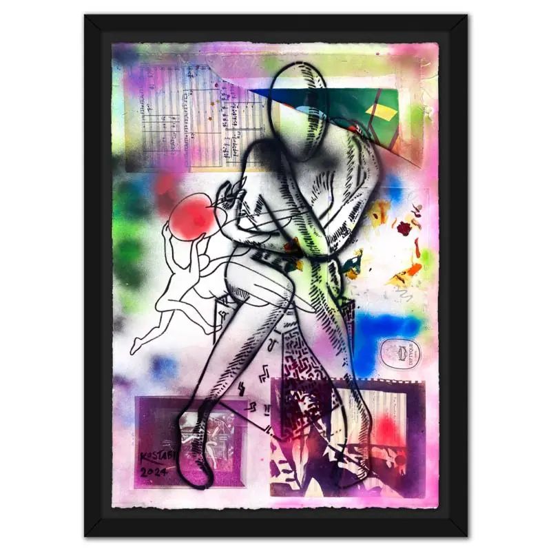 Mark Kostabi, "The Nourishment of Inner Harmony" Framed Original Mixed Media Painting, Hand Signed with COA — photo 1