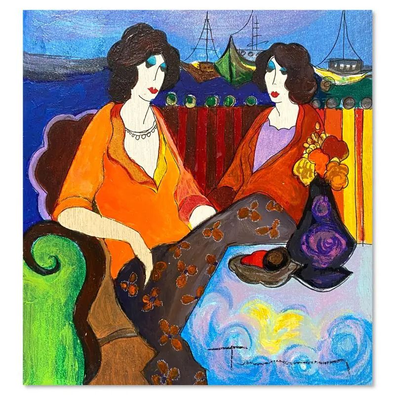 Itzchak Tarkay (1935-2012), "At the Port" One-of-a-Kind Mixed Media Over Paint on Wood, Hand Signed with LOA - photo 1