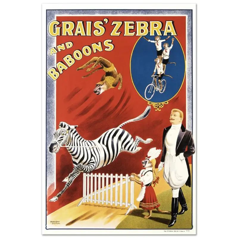 RE Society, "Grais Zebra and Baboons" Hand Pulled Lithograph, Image Originally by Albert Whitfield. Includes LOA - photo 1