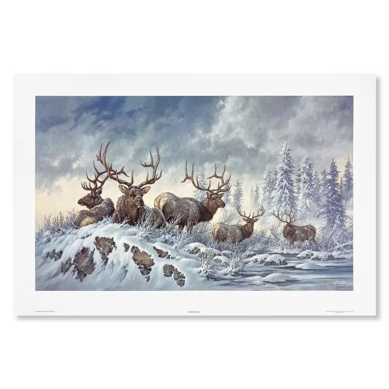 Larry Fanning (1938-2014), "Solstice Rendezvous (Elk)" Hand Signed Limited Edition Lithograph with LOA - photo 1