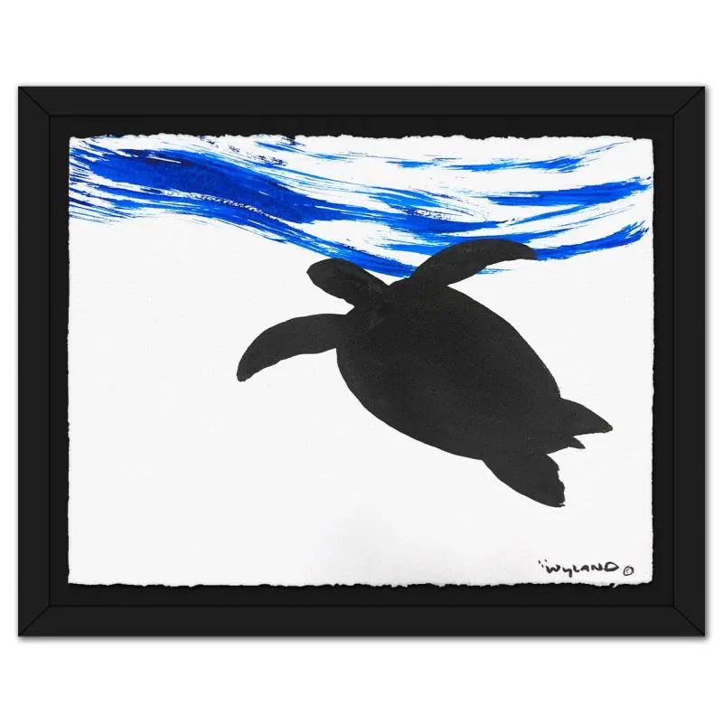 Wyland, "Turtle" Framed Original Sumi Ink Painting, Hand Signed with LOA - photo 1