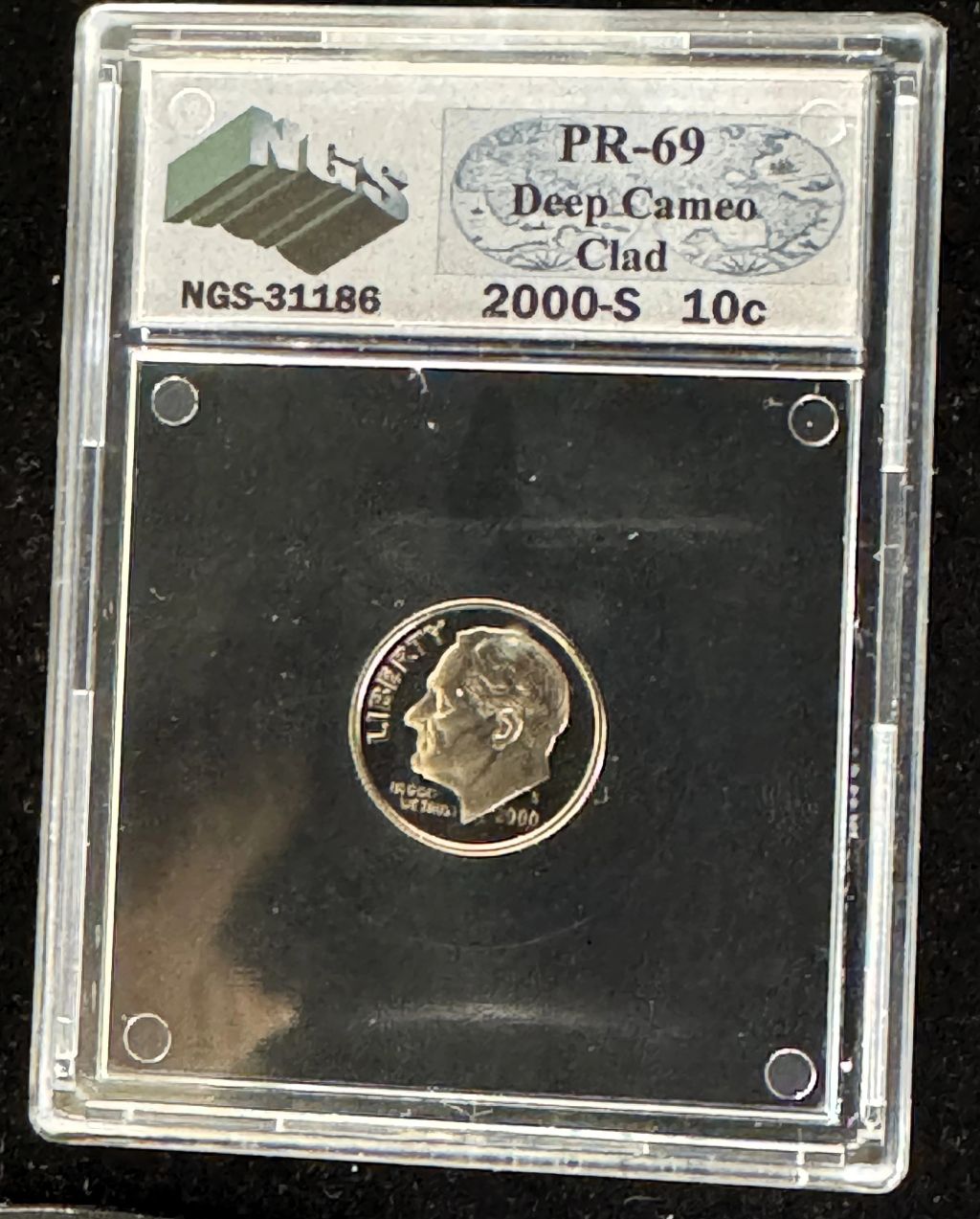 2000-S DIME GRADED MS-69 PROOF DEEP CAMEO IN THE SLAB — photo 1