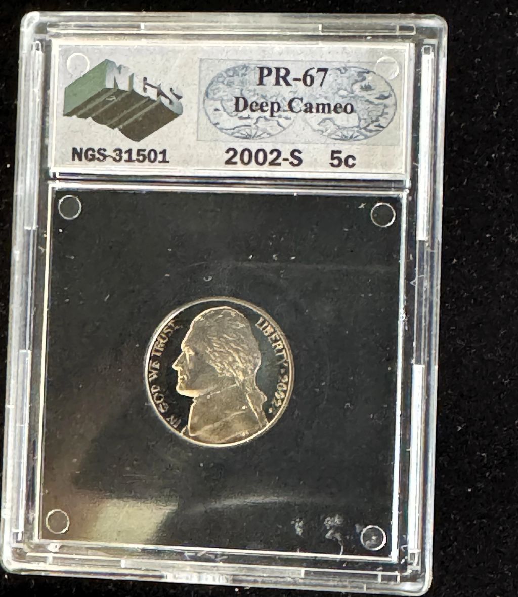 2002-S NICKEL GRADED MS-67 PROOF DEEP CAMEO IN THE SLAB — photo 1