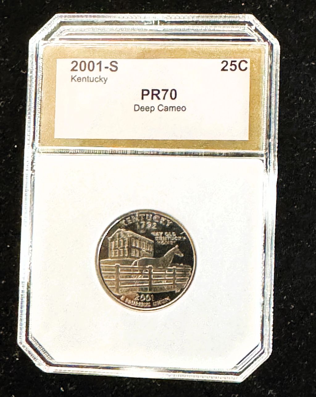 2001-S KENTUCKY QUARTER GRADED MS-70  PROOFDEEP CAMEO IN THE SLAB — photo 1