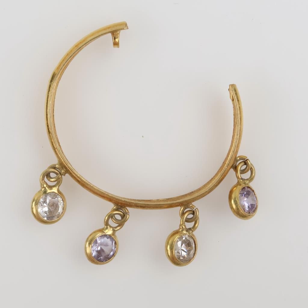 18kt Gold Clear Stone Dangle Hoop Earring — photo 1