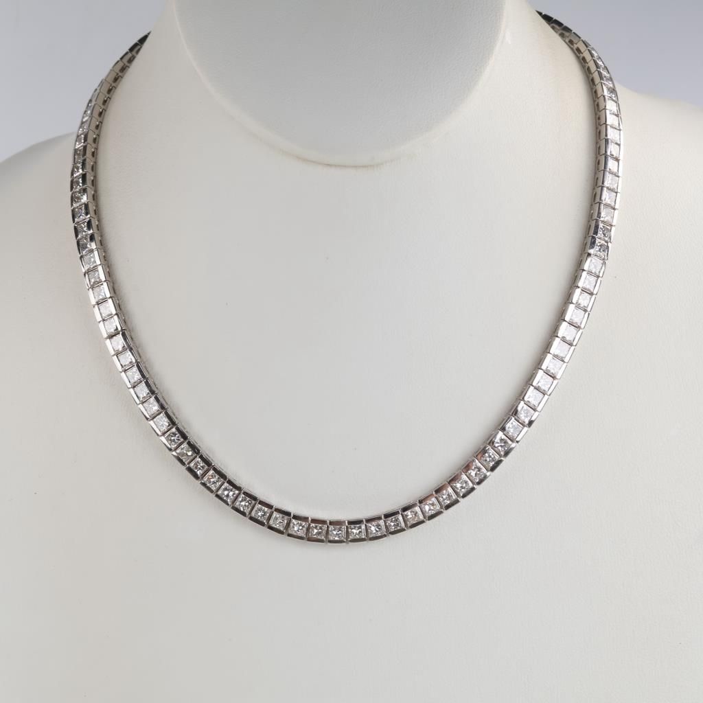 40.12ctTW Diamond 14kt White Gold Block Link Necklace-Evaluated By Our Certified Gemologist-AGS/GIA - photo 1