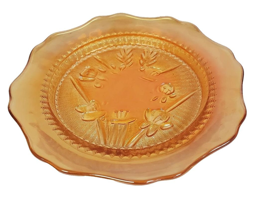 VTG USA Jeannette Carnival Marigold Glass Iris & Herringbone Pattern Plate 6 5/8" — photo 1