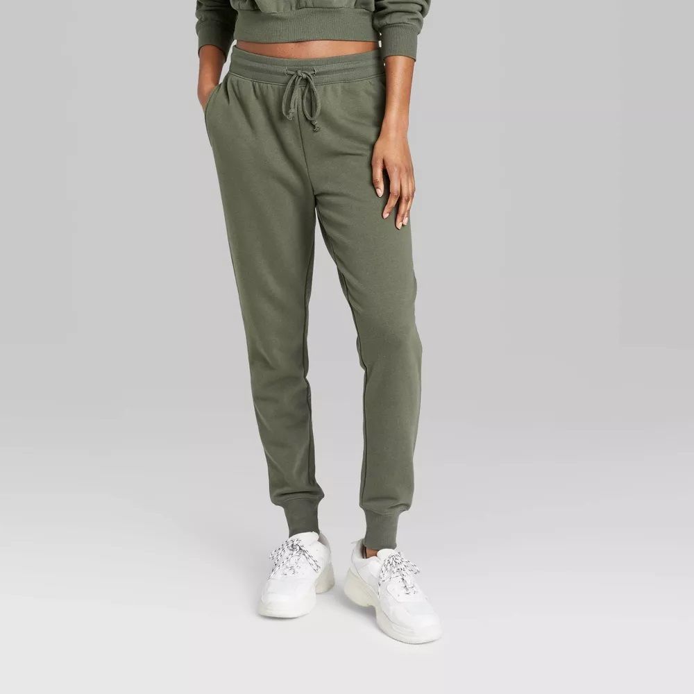 New With Tags Ladies High-Rise Slim Fit French Terry Jogger Pants Wild Fable Green Size M — photo 1