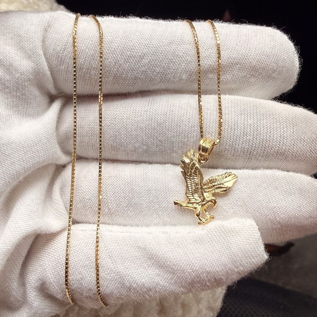 14K Yellow Gold Eagle Pendant With Yellow Gold 0.8mm Box Chain - 22 Inch — photo 1