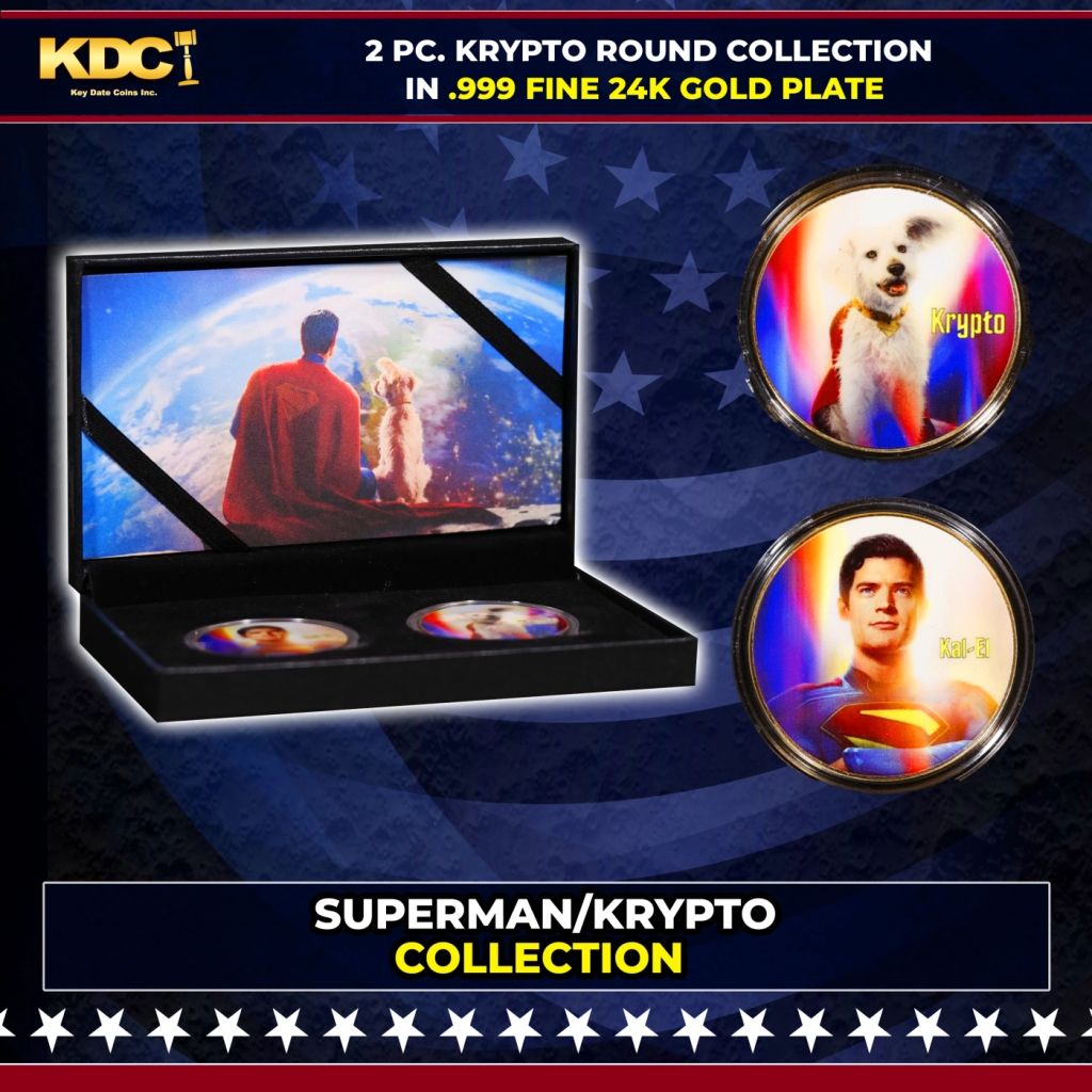 2 Coin Krypto The Superdog & Superman, James Gunn Gold Plated Round Collection In Custom Box W/ Special Backer card — photo 1