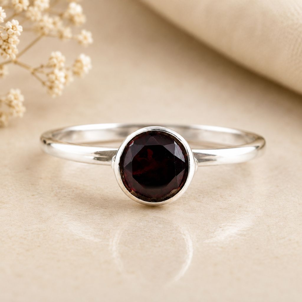 No Reserve 925 Sterling Silver 0.92 Ct Round Garnet Ring 7 US Ring Size - photo 1
