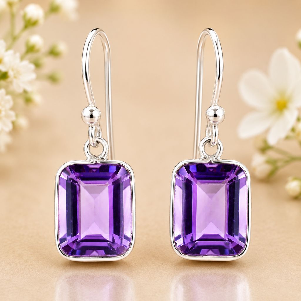 925 Sterling Silver 23.75 Ct Octagon Amethyst Earrings — photo 1